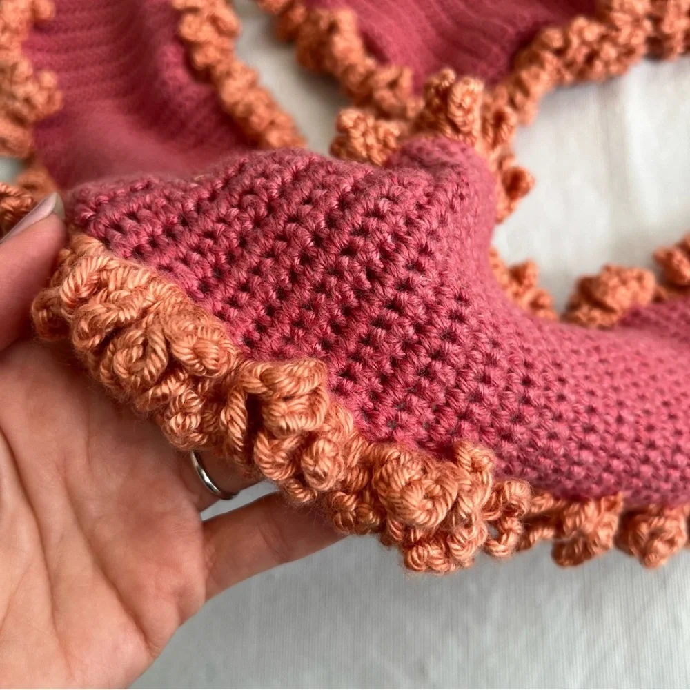 Handmade Crochet Pink Peach Ripple Wavy Scarf